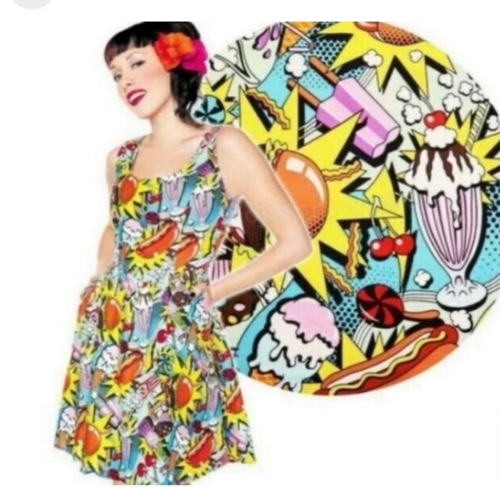 ModCloth Folter Medium Good Enough To Eat Food Pop Art Comic Dress With Pockets